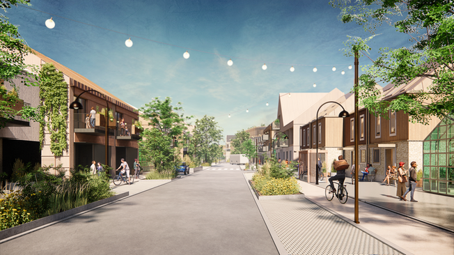 Inspirationsbild som visar hur Enköpingsvägen skulle kunna se ut som småstadsgata