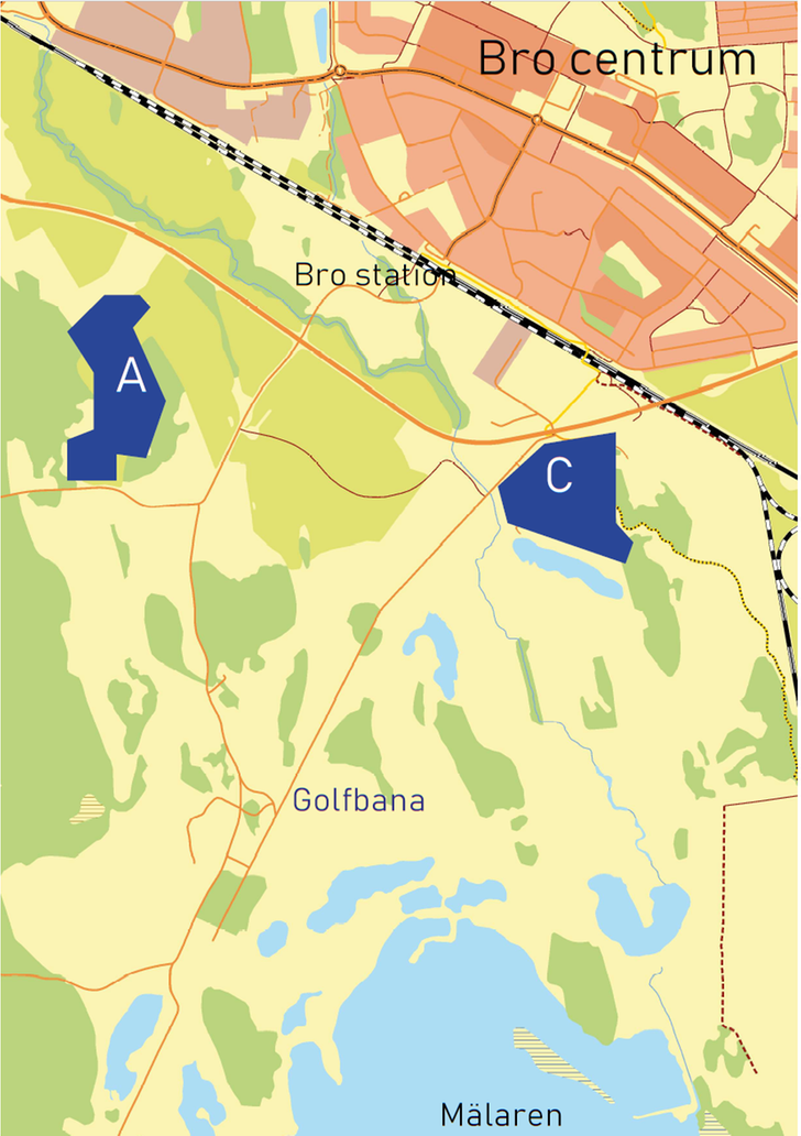 Programområde A och C markerat på kartan i blått