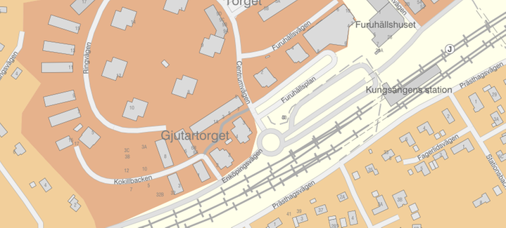 Kartbild med gator och torg